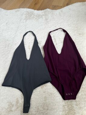 Victoria's Secret Halter One-Piece Bodysuits in Charcoal and Plum